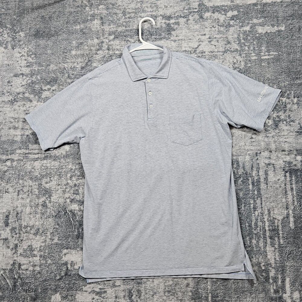 B Draddy Sport Polo Shirt Mens Large White Blue Striped Performance Stretch Golf